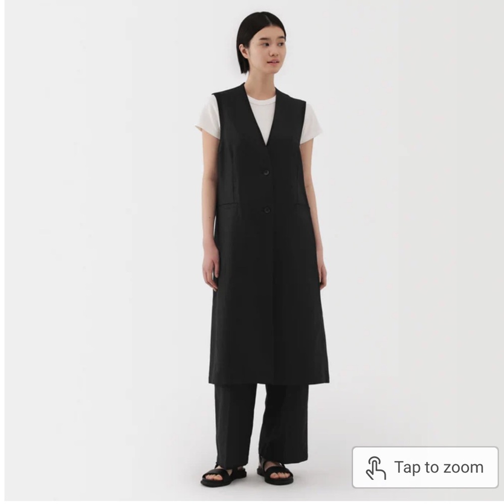 Muji women’s hemp blend twill long gilet NWOT